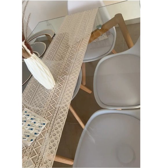 Crocheted Boho Table Runner Bohemian Cottage Farmhouse Decor Decorative Cloth - Picture 8 of 9